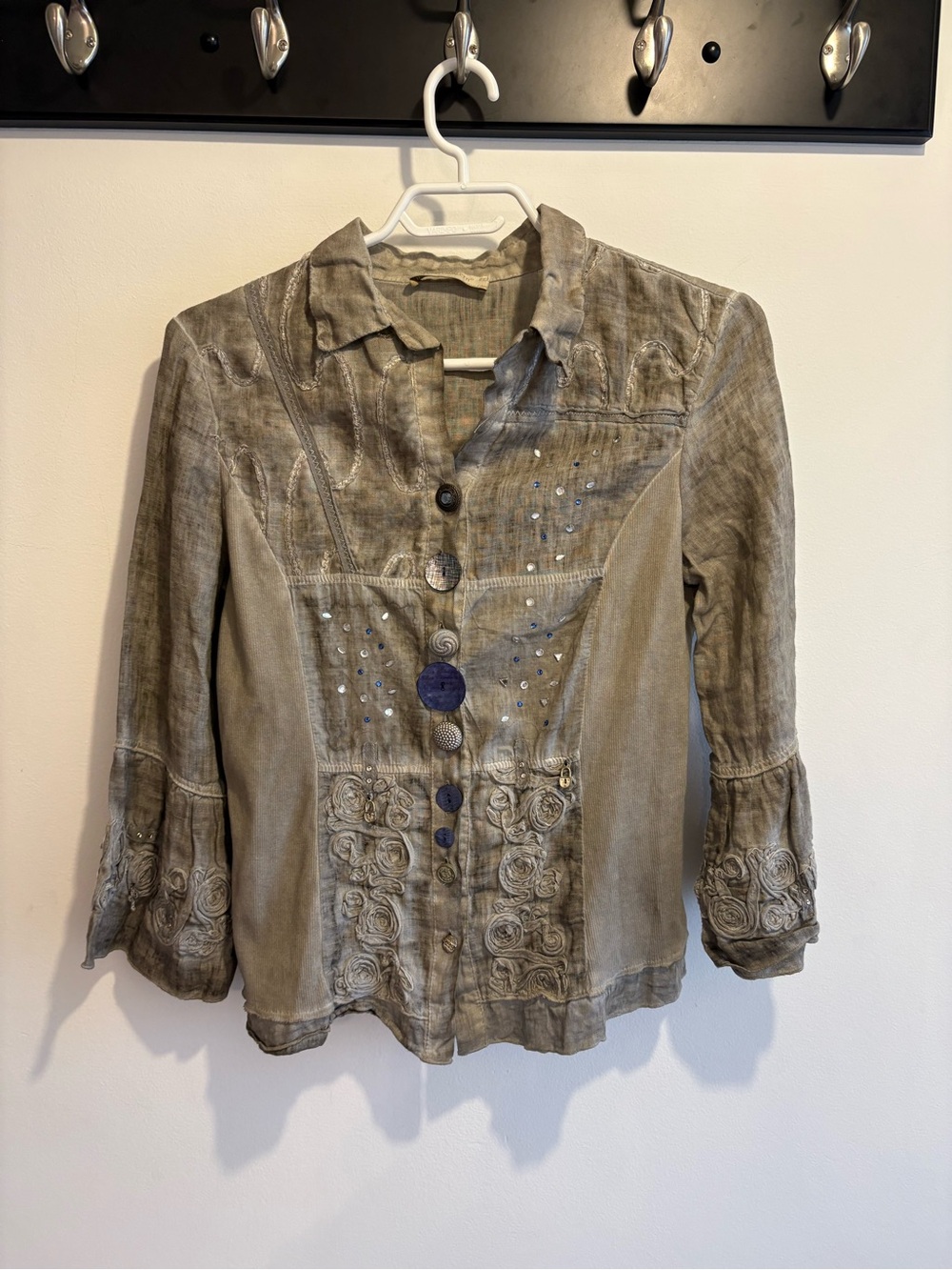 Elisa Cavaletti Taupe Embellished Button-Front Blazer